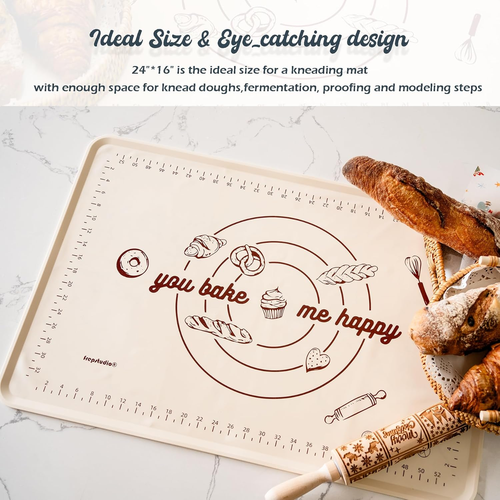 Silicone Baking Mat Pastry Bread Mat with Dough Cutter for Kitchen Counter,24"*1 - Picture 2 of 12