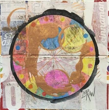 Larry Lerew painting abstract mixed media collectible original signed 8x8 COA