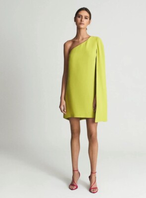 reiss one shoulder cape dress Reiss One Shoulder Cape Mini Dress in Bright Pink