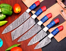 Damascus Chef Set Kitchen Knife Custom HandMade -Hand Forged Damascus Steel 1524