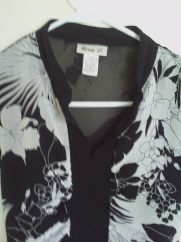 Loren D White Black Floral Short Sleeve Long Lined Top Or Mini Dress Sz S - Picture 2 of 3