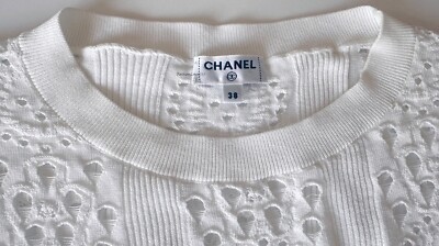 $3950 CHANEL 20P WHITE CROCHET LACE KNIT CC LOGO DRESS 38 | eBay