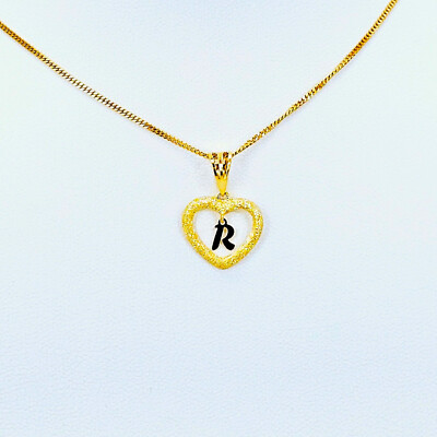 22K Yellow Gold Pendant Initial Letter R In Heart Genuine Hallmarked 916 Unique