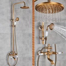 Antique Brass Exposed Shower Faucet System Rainfall Shower Fixture Wall Mounted