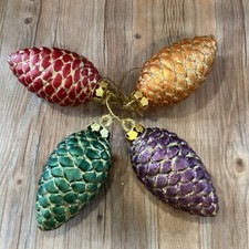 Lot Of 4 Plastic Multicolored Pine Cone Ornaments