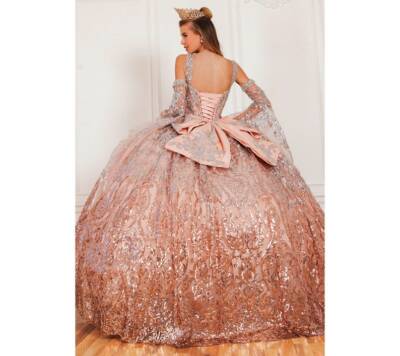 Elegant Quinceanera Dresses Crystal Beaded Sequin Bell Sleeve