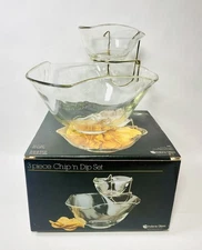 Vintage Indiana Glass MCM Large Chip and Dip Bowl Set Clear Glass 3357
