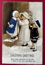 Vintage Clapsaddle Christmas Postcard ~ Trio of Children, Snowy Steps