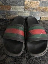 Gucci Black Rubber Slide Sandals Green Red Web Stripe Men  s 11 Made Italy