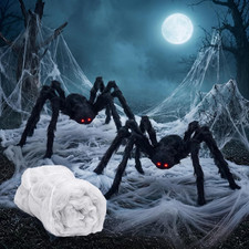 2 Pack 5 Ft Halloween Giant Spider with 800 Sqft Halloween Spider Web, Black Sof