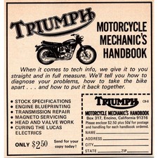 Triumph Motorcycle's Mechanic's Handbook Encino CA 1976 Chopper Ad SAH9-H2