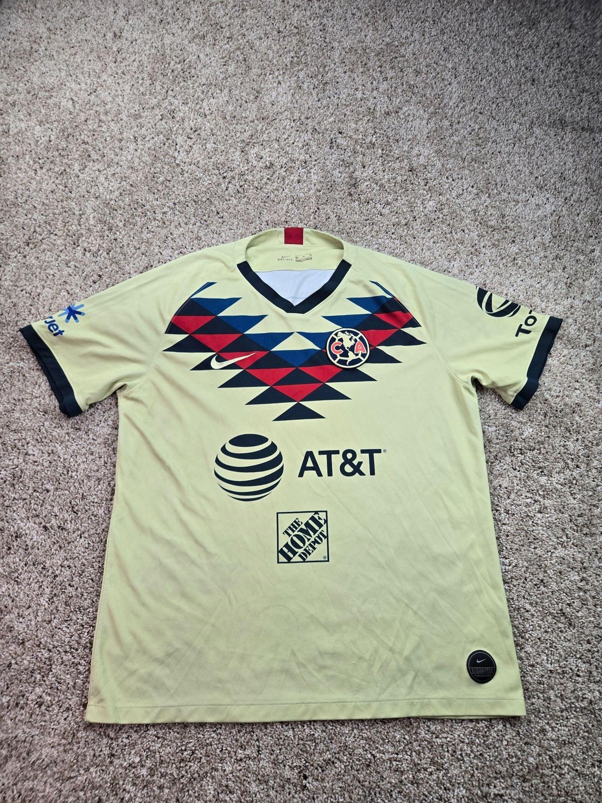 Club América Jersey Shirt Mens Small Yellow Soccer Nike AT&T Home Depot