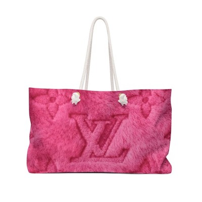 Pink Monogram Plush Pattern Weekender Bag | Faux Fur Texture
