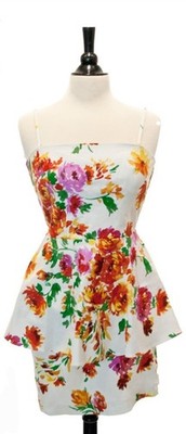 Betsey Johnson White Strapless Floral Sundress with Multicolor Blooms