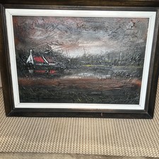 Very Large Textured Oil Painting On Board . Framed And Signed Dated 1975 V Heavy