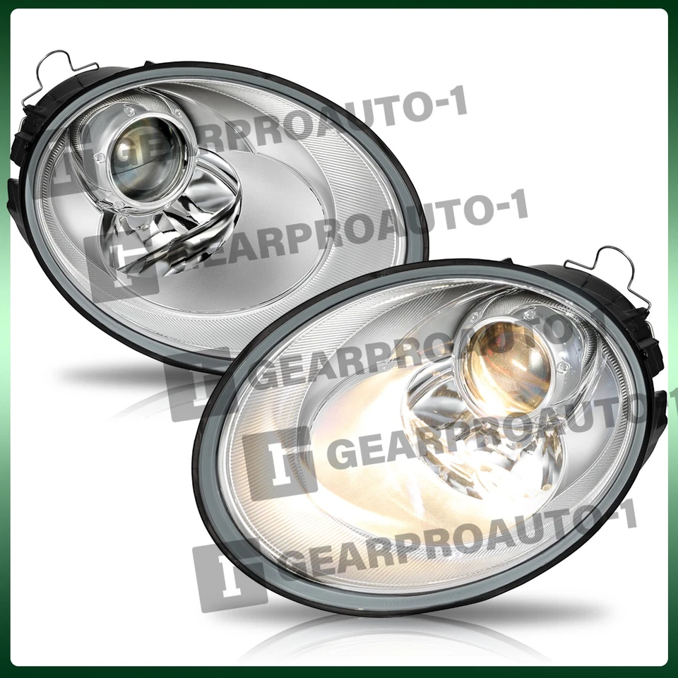 Juego de faros proyectores cromados izquierda+derecha para Volkswagen Beetle 2006-2010 con halógeno Foto 2 de 4