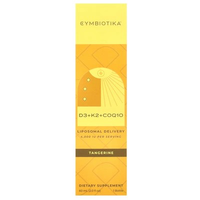 2 X Cymbiotika, D3+K2+CoQ10, Liposomal Delivery, Tangerine, 4,000 IU, 2 fl oz (6