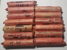 13 "P-D-S" ROLLS: 1950s MIX  (1950-1958) Lincoln Wheat Cent VF XF AU - 650 Coins