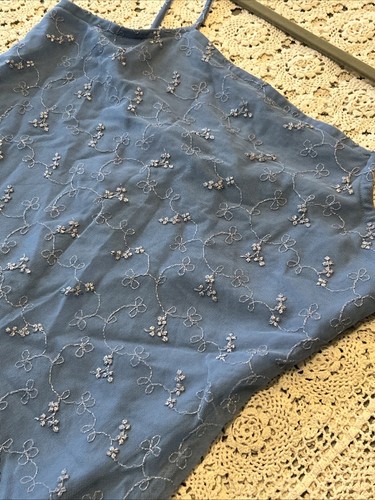 Vintage DBY blau Silberfaden zierliches Blumen Kleid 90er Jahre Y2K Feenkern Gr. 11/12 - Bild 3 von 9