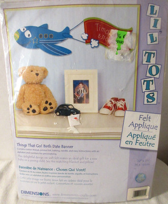 Dimensions THINGS THAT GO BIRTH DATE BANNER Felt Applique Kit  #73397
