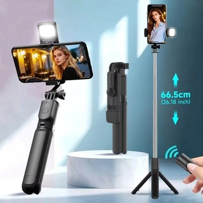 Bluetooth Selfie Stick Tripod with LED Fill Light Wireless Remote Phone Holder