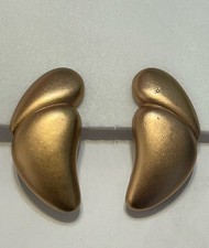 Vintage Monet Earrings Clip-On Brushed Matte Gold Tone Large Chunky Runway 80  s