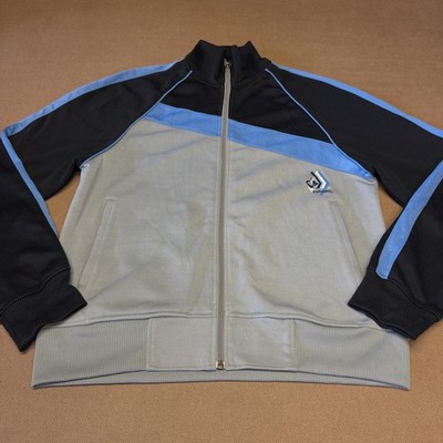 Volcom Jacket Mens Large Gray Black Blue Track Full Zip V Line Science Logo