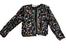 Laurence Kazar Vintage Black Multicolor Sequin Beaded Blazer Large