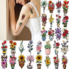 28pcs Temporary Tattoo Temporary Tattoo Stickers Roses Vases Lilies For Arms