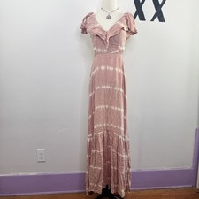 Vintage Y2K Tie Dye Dusty Rose Fairy Tiered Maxi Dress Open Back Cut Out Boho M