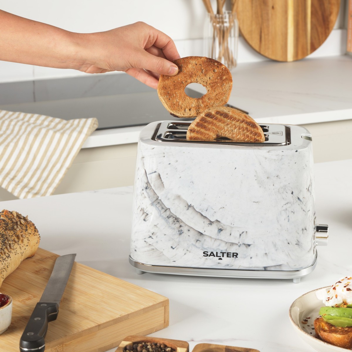Salter Marble 2-Slice Toaster Wide Slots Level Removable Crumb
