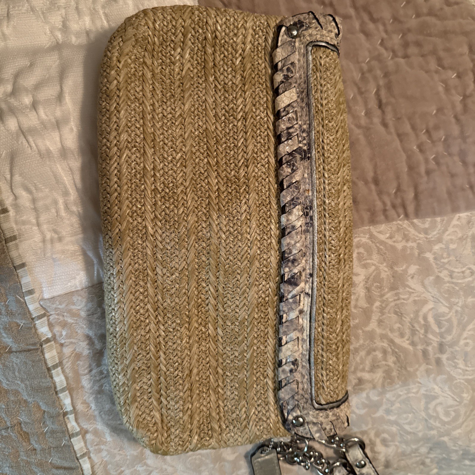 Coach Hampton Straw & Python Leather Trim Summer … - image 3