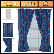 Kids Spiderman Window Curtains - 4 Piece Set with Tiebacks, Easy Setup, Blue, 63