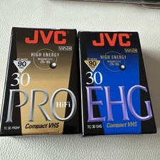 Lot of 2- JVC VHS C Compact 90 Min. Tapes TC 30 EHG  PRO, New, sealed