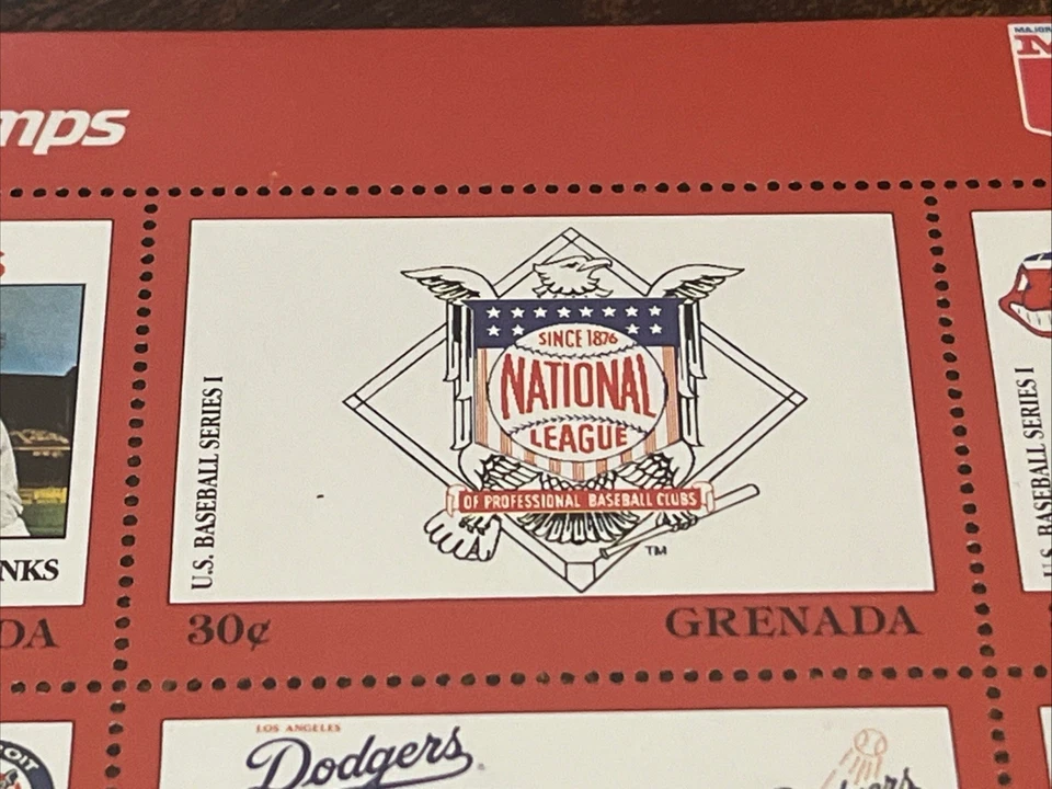 9 estampillas de jugadores de béisbol de Grandes Ligas de 1980 coleccionables de Granada Foto 3 de 4