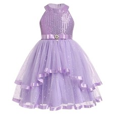 Flower Girl Wedding Guest Formal Holiday Dress Halter Sparkly 3-4T Purple
