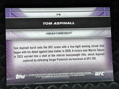 2024 Topps UFC Tom Aspinall Knockout #76 Heavyweight - Picture 2 of 2