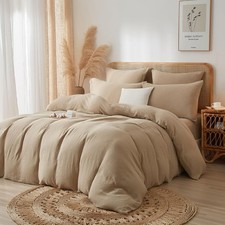 100 Muslin Cotton Tan Duvet Cover Set King Size, Ultra Soft Breathable