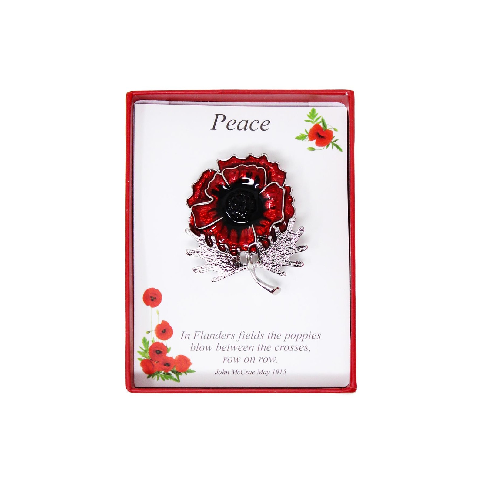 Enamel Remembrance Brooch Pin Badge Red Large Flower Silver Lapel Accessory
