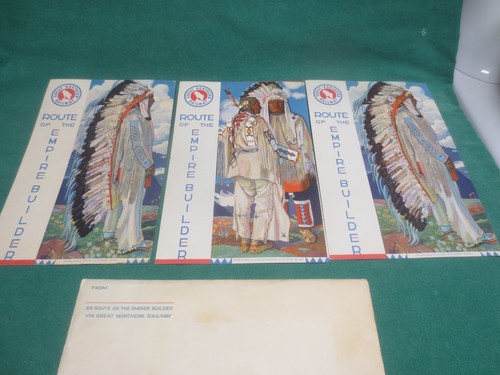 3 Great Northern Railway 1940's Menus Blackfeet Indian Route of Empire Builder