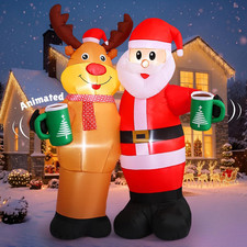 7FT Animated Santa and Reindeer Christmas Inflatables Decoration