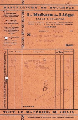 87 Limoges couchonnier MAISON DU LIEGE 1933 cork
