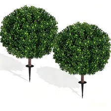 27.5" Artificial Boxwood Topiary Ball Trees - Set of 2 UV Resistant Fake Bushes