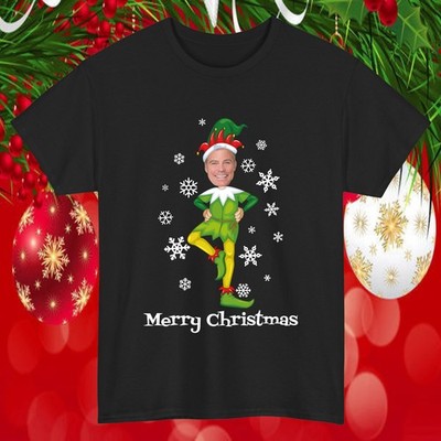 Personalisiertes T-Shirt Elfengesicht Frohe Weihnachten | Lustiges T-Shirt Santa Schneeflocke Oberteil