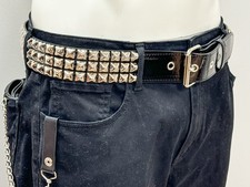 Black Patent Three Row Pyramid Stud Belt Genuine Punk Goth Metal Funk Plus