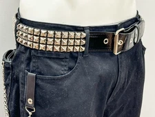 Black Patent Three Row Pyramid Stud Belt Genuine Punk Goth  Metal Funk Plus