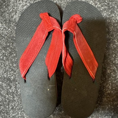 Vintage Youth Flip Flops Size 3 - 3 1/2 red upper. Sole black, red and yellow