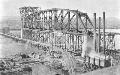 Railroad Train Bridge Construction Parker Arizona AZ - Reprint