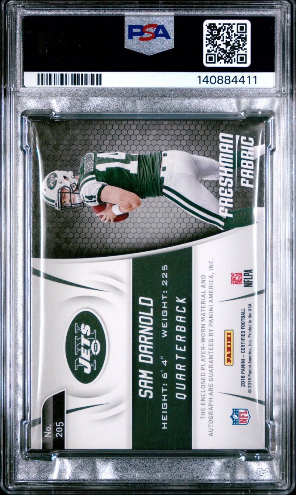 2018 Certified Sam Darnold PURPLE ETCH Rookie Patch Auto #'D 9/10 PSA 7 view 2