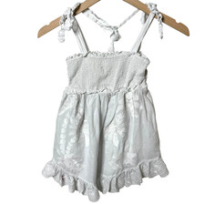 Zimmermann Palm Tree Embroidered Smocked Dress Tie Shoulder Ruffle Hem Girls 4